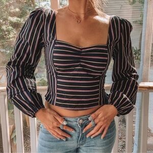 Free People Sunshine In Sicily Top Puff Sleeve Blouse Large